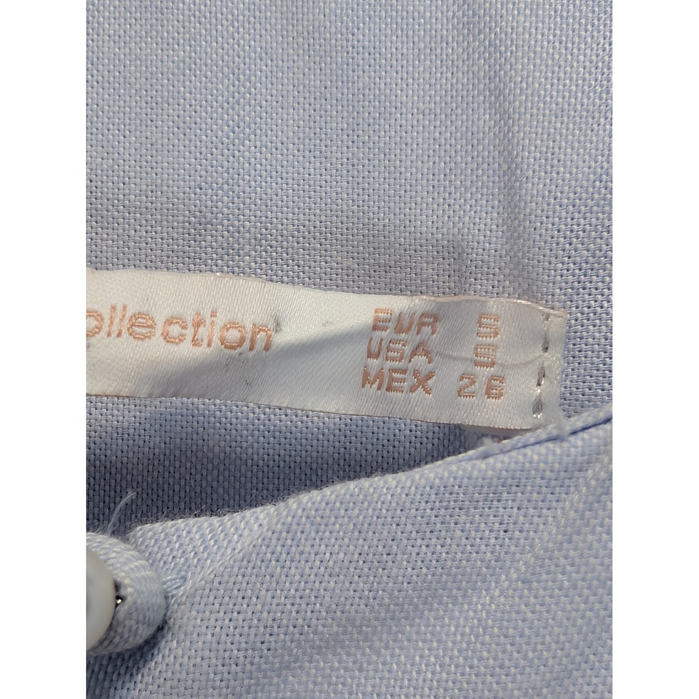 Zara Trafaluc Light Blue Pinstripe Pearl Button Tiered High Low Ruffle Dress S - Picture 4 of 5
